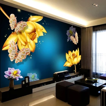 Големи Индивидуални 3D стенни тапети, Фантазийные украшения във формата на лотос, Фон с пеперуди, Дневна/Спалня/ Декоративни картини