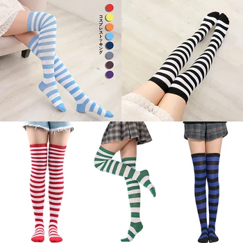 Дамски Секси чорапи За Хелоуин, над Коляното, Коледни Шарени Чорапи над коляното, Тънки чорапи