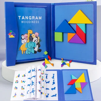Rompecabezas magnético Tangram Montessori para niños, juguete educativo, libro de aprendizaje de inteligencia, portátil, de