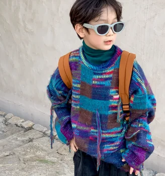 2023 Корейски Вязаный пуловер с пискюли за момичета и момчета, Есен модерен Детски Пуловер, Пуловери, Дрехи за момичета, детски дрехи от 2 до 9 години