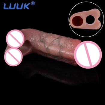 LUUK Реалистична обвивка за уголемяване на пениса За Мъжете, Увеличава размера на Пениса Удължител Ръкави, задерживающий Еякулацията, мъжки Носимые Секс-играчки