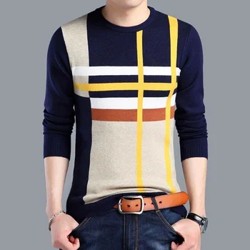Вязаный мъжки пуловер, фин пролетта нов мъжки пуловер на средна възраст, свободна базова риза в корейски стил Вязаный мъжки пуловер, фин пролетта нов мъжки пуловер на средна възраст, свободна базова риза в корейски стил 3