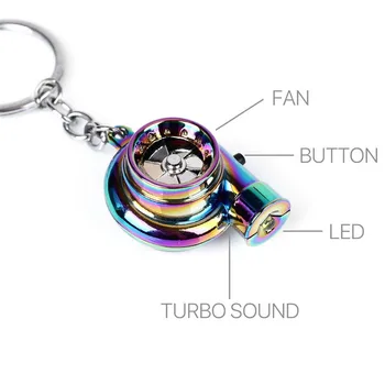 Забавен ключодържател за кола, метален ключодържател, звукова втулка с турбокомпресор, въртящата модел турбини, Турбо пръстен, ключ във формата на турбина
