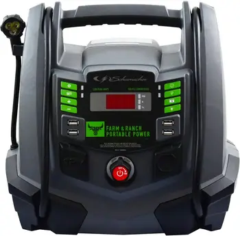 Акумулаторна стартер за газови и дизелови автомобили - 1200A с въздушен компресор и 12 USB / AC за зареждане на мобилни телефони, A