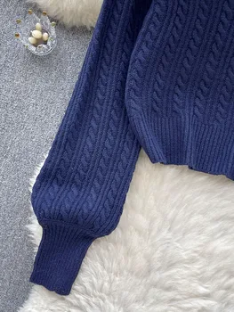 Жена Есенен пуловер-поло в корейски стил, пуловер с дълги ръкави, Свободни и тънък, обикновен, дизайнерски, Уникален топ за ниша D4616 Жена Есенен пуловер-поло в корейски стил, пуловер с дълги ръкави, Свободни и тънък, обикновен, дизайнерски, Уникален топ за ниша D4616 1