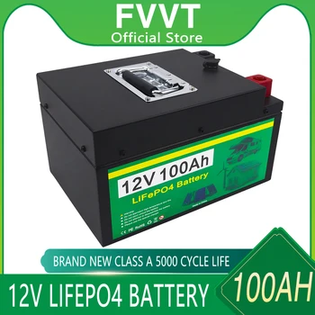 12V LiFePO4 Батерия Вграден BMS 100AH Литиево-желязо-фосфатный батерия 5000 + Цикли За кемперов RV Golf Cart Слънчев Със Зарядно устройство