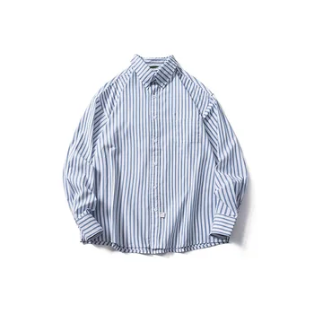 Пролет-есен мъжка риза на райета, новият японски младежки свободен ден за ден памук топ с ревера и дълги ръкави