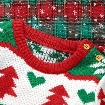 Коледен костюм За малките момчета и Момичета, Пуловер с дълъг ръкав За Новородено, Гащеризон, Коледно Дърво, Вязаное Боди, Коледно облекло
