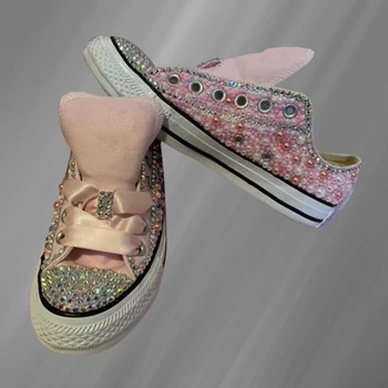Парусиновая ръчно изработени обувки с индивидуален дизайн, с кристали, с панделка, удобни обувки за настолни игри