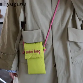 Мека симпатична чанта за мобилен телефон Miyagawa, Корейската студентски чанта през рамо, женствена чанта от плат с бродерия букви, малка чанта