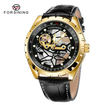 Маркови часовници Forsining, Мъжки ръчен часовник с Прозрачен Турбийоном, Автоматични механични Часовници от кожа и стомана Relogio Masculi