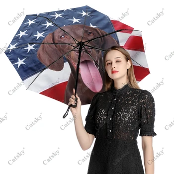 Чадър с Флага на сащ и животни, женски дрехи за дъжд, Три Сгъваеми Напълно автоматични Чадър, защита от Слънцето, инструмент за пътуване на открито, Параплюи