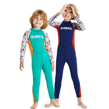 Детски Костюм за гмуркане за момчета, плажно облекло от неопрен 2,5 мм, бански костюм, едно парче топла детски бански костюми с цип отзад