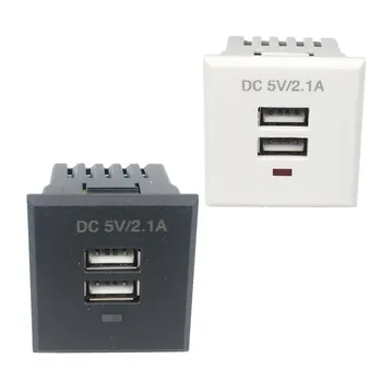 Двойна розетка ac адаптер с два USB конектори, вградена настолна гнездо с два USB конектори за зареждане на постоянен ток, Модулна изход 5V 2.1 A Двойна розетка ac адаптер с два USB конектори, вградена настолна гнездо с два USB конектори за зареждане на постоянен ток, Модулна изход 5V 2.1 A 0