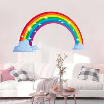Мультяшная стикер на стената във формата на рейнбоу облак, Творческа украса на Детската стая, Стенни художествени етикети, Начало декор, Тапети, Стикери за детска стая