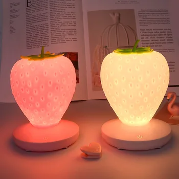 Led энергосберегающая лампа за деца с ночником за сън, забавна форма на ягоди, USB зареждане, Силиконова лампа, сензорен прекъсвач