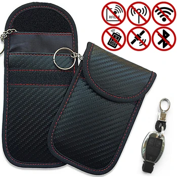 Калъф за блокиране на сигнала на автомобилния ключ, седалките са изработени от въглеродни влакна, ключодържател във формата на клетки, чанта без ключ, RFID заключване, чанта със защита от радиация, анти-кражба чанта