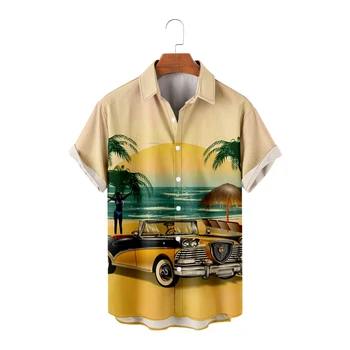 Хавайски ризи за мъже с принтом стръмен машини, Плажни ризи с къс ръкав, Летни блузи в стил мозайка, дишащи