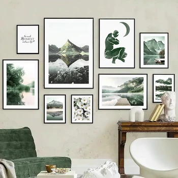 Потребителски Пейзаж живопис, Стенно изкуство, Голф, Планински мъгли, пейзаж на езерото, Плакат и принт за модерната си площ