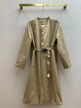 Модно палто-ветровка цвят Каки, дамско палто-часова рецепция с дълъг ръкав, висока талия, колан с катарама, градинска дрехи, обличам трапецовидна форма, дълги тренчи, палто