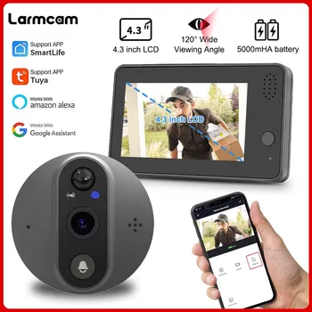 Sasha WiFi Камера за Видеодомофон 1080P HD, звънец в Шпионката, Домофон, 4,3-инчов LCD екран, Защита на сигурността на Алекса Smart Life