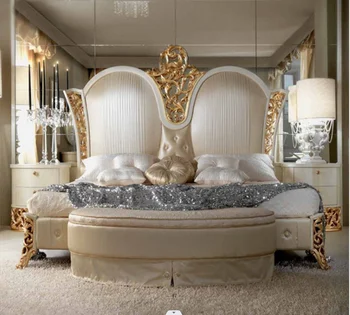 Двойно легло в европейския неокласически стил от масивно дърво 1,8 м, луксозно легло в основната спалня, луксозна френска кожено легло Принцеса