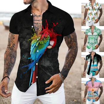 Мъжки модни риза с принтом, Хавайски ежедневни риза с къс ръкав и копчета, Гигроскопичная класическа риза с къс ръкав за мъже, тениски