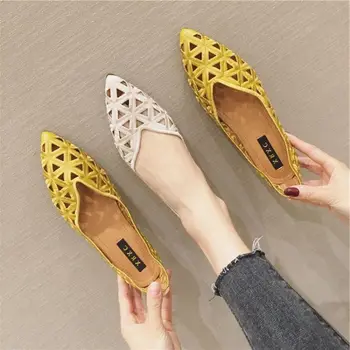 2023, Пролетно-летни дамски обувки на плоска подметка с остър модел под формата на Жокера, Елегантни дамски обувки на плоска подметка