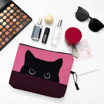 Сладки Черни котки, Котешки следи, козметични чанти, косметичка с домашен любимец модел, Дамски Комбинирана чанта-органайзер за подаръци, Пътна Училище