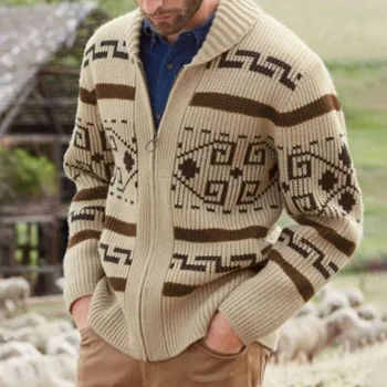 Есенно-зимния Нов мъжки модерен случайни жилетка с ревера на палтото, Тънък жаккардовый вязаный пуловер
