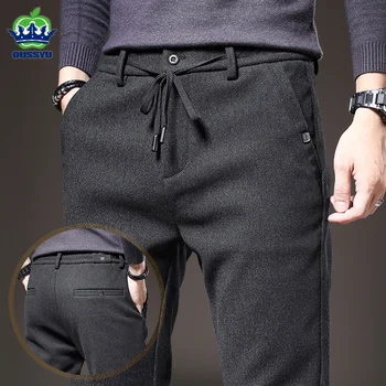 Есенно-зимни Ежедневни панталони от матова тъкан, Мъжки Плътни Бизнес Панталони с еластичен шнурком на талията, Тънки черни панталони, Мъжки-Големи размери 38