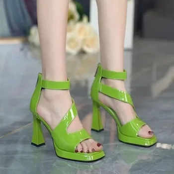 Нови летни сандали за женщинцветы, Прозрачни дамски банкетни обувки на висок ток и платформа на дебелите ток