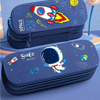 Детска чанта за моливи космически астронавти, двупластова чанта за писалки, училищното дело с Голям капацитет, канцелярский титуляр за момчета, ученически пособия